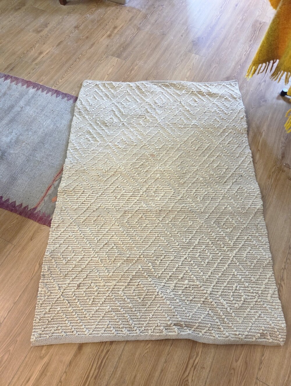 Hand-Loomed Boho Textured Cream Area Rug (3.5' x 5.25')